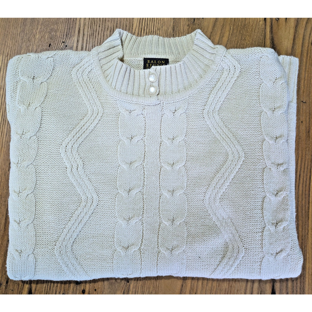 Womens White Fisherman Cable Pullover Sweater